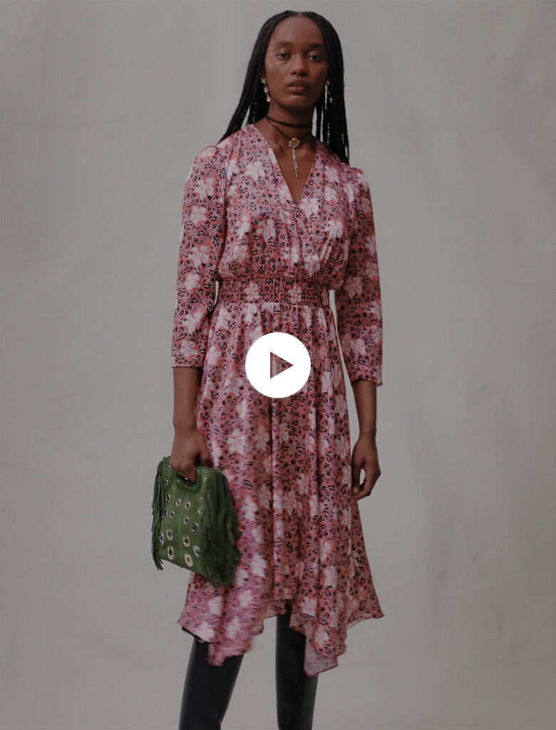 rochie lungă florală-Imprimé fleurs rouge