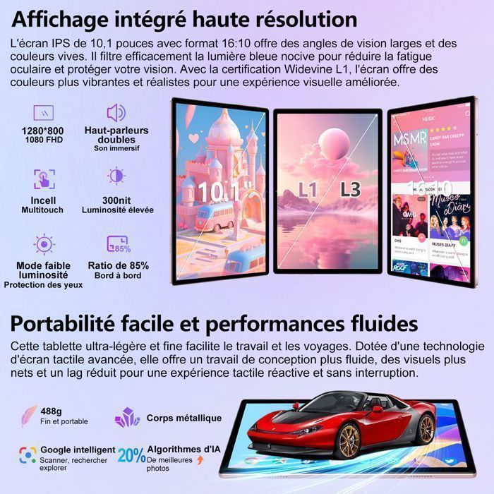 DEERTIME Touch Tablet 10,1 inch - Android 15 - 30 GB RAM + 128 GB ROM (512 GB TF-kaart) - 8000 mAh - Widevine L1 - GPS - draagbare 2-in-1
