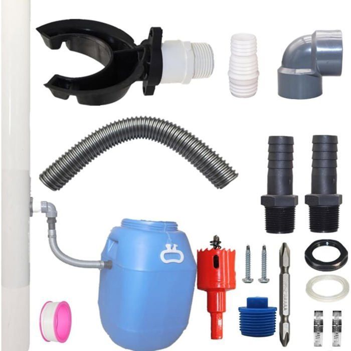 Sistema de recogida de agua de lluvia con bajante de Ø70-110 mm, colector de canalón, kit con manguera de 50 cm.