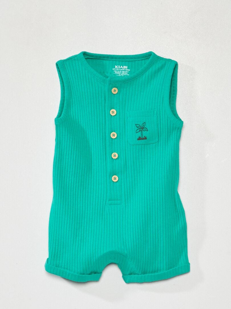Geribbelde gebreide playsuit - Groen