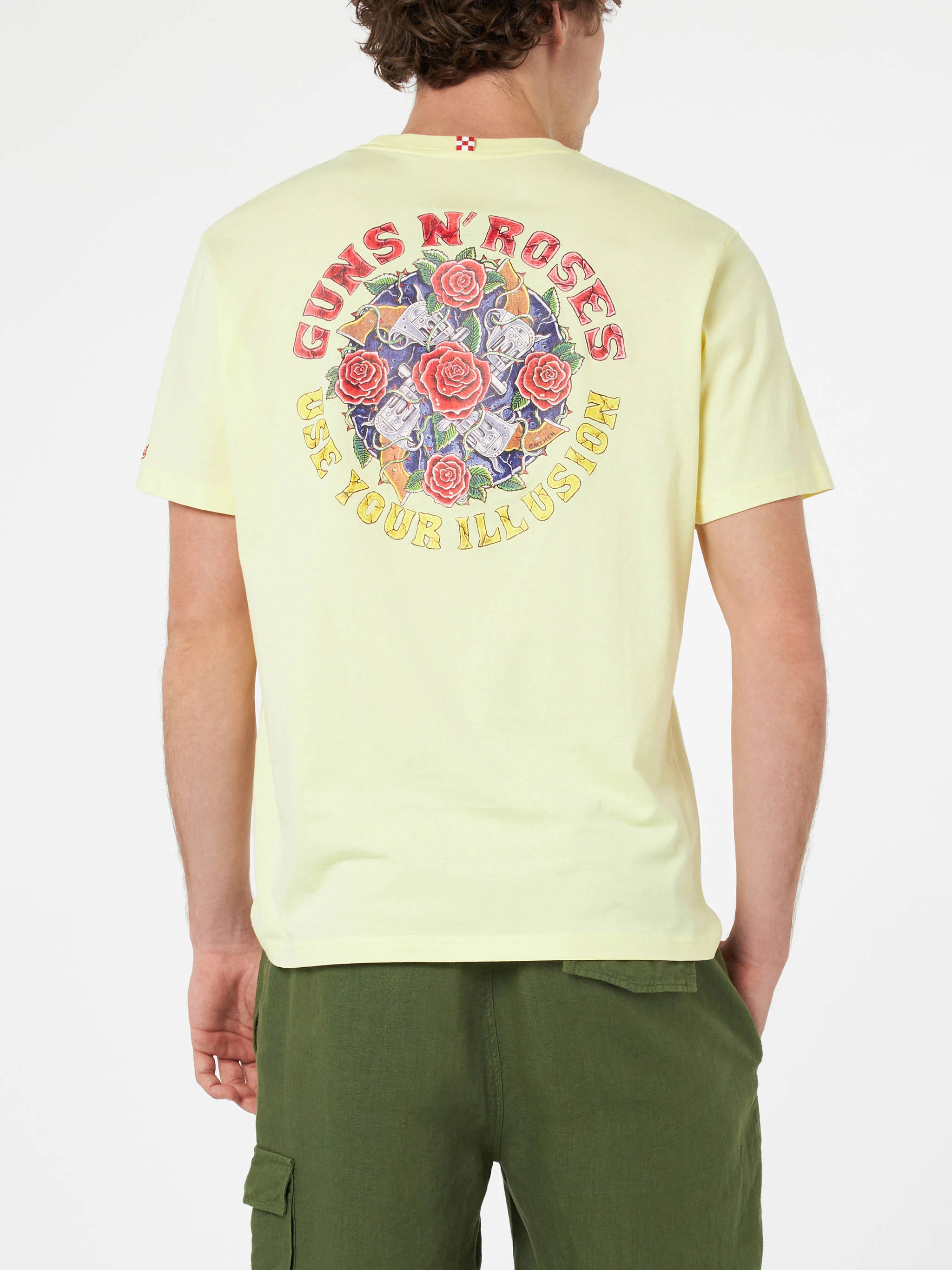 T-shirt da uomo in cotone con stampa piazzata Guns n' Roses davanti e