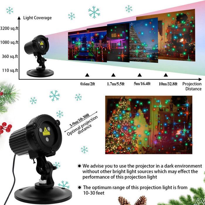 Projetor a laser de Natal para exterior Rosnek, nas cores vermelho, verde e azul, à prova d'água IP65, ideal para decoração de jardim.