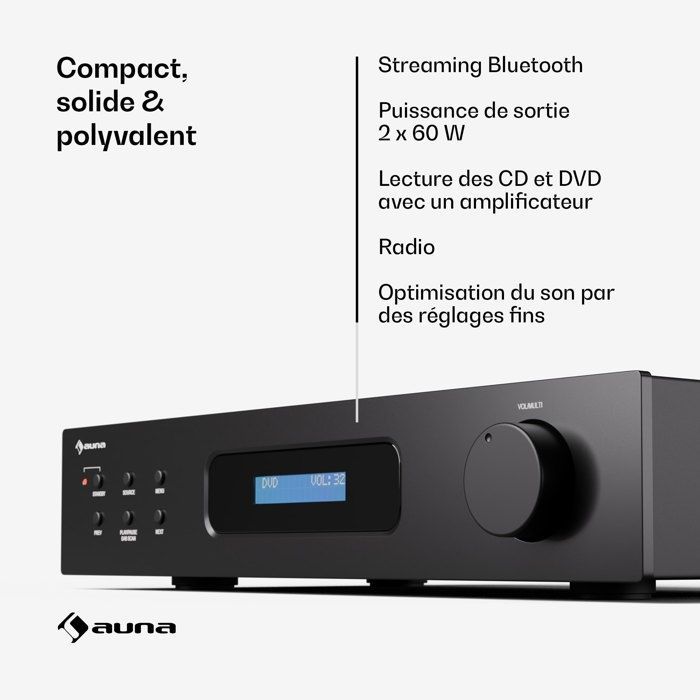 Amplificatore HiFi - AUNA - Art22 DAB+ BT - 2x60W - Bluetooth - Radio DAB+ - CD/DVD