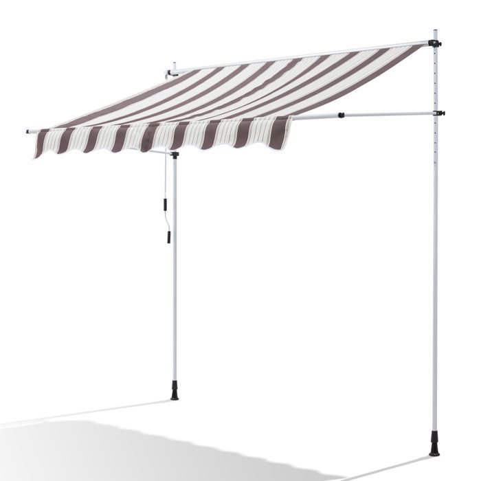 Toldo manual de 200 x 150 cm - Toldo para patio sin necesidad de taladrar - Ajustable con manivela - Marrón y beige