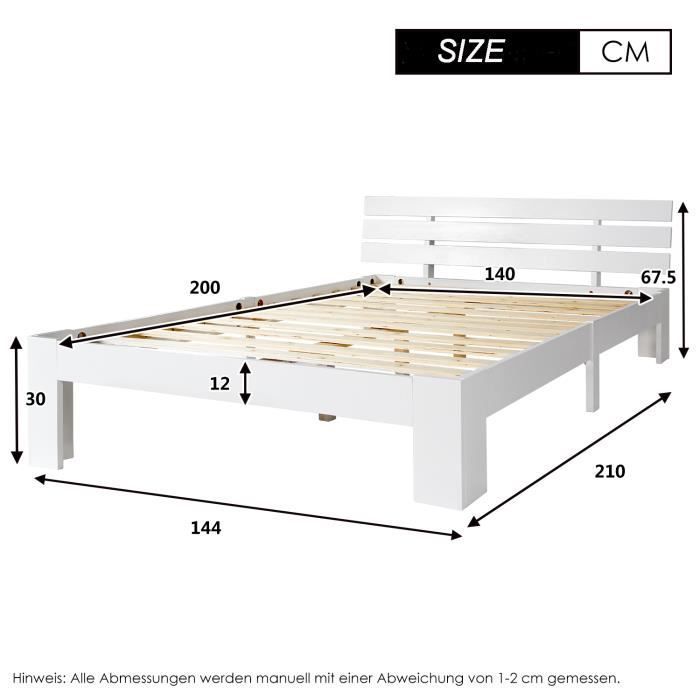 Letto matrimoniale in legno massello - MODERNLUXE - 200x140 cm - Rete a doghe - Bianco