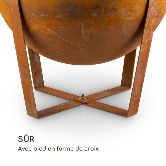 Brasero Blumfeldt Fire Globe de 60 cm de diámetro con aro para parrilla de 59 cm de diámetro - Marrón