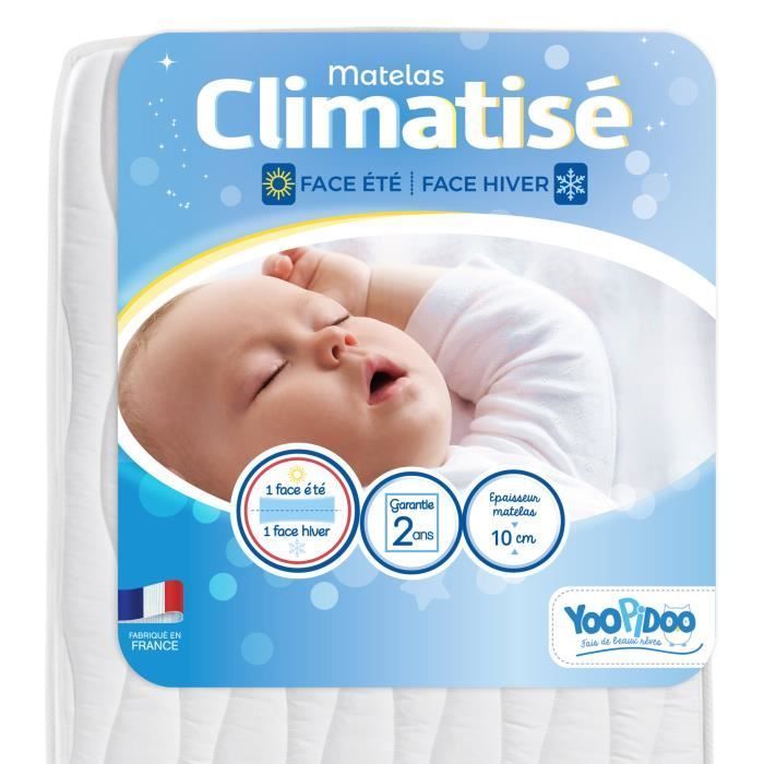 Yoopidoo - Colchón para bebé con aire acondicionado - 60x120 cm - 1 lado fresco para verano / 1 lado acolchado para invierno - Libre de químicos