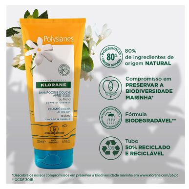 Klorane Polysianes Σαμπουάν για ντους Après-Soleil και σαμπουάν για μετά τον ήλιο 2 σε 1 200 ml 200 ml