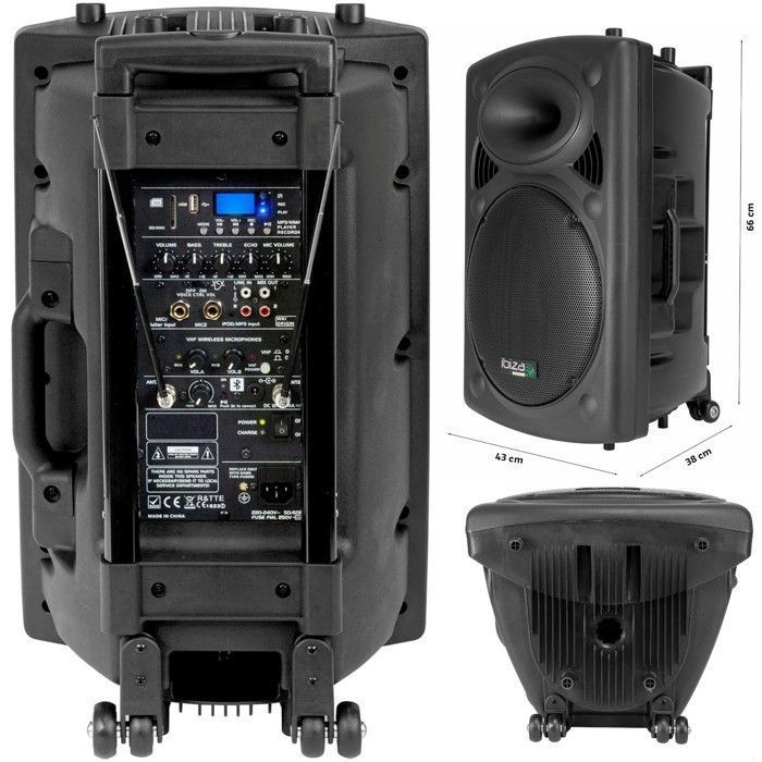 Ibiza PORT15VHF-BT 800W Portable Bluetooth USB Karaoke Speaker Pack with 4 Wireless Microphones - SMM20 Tablet Holder - Party Sound System