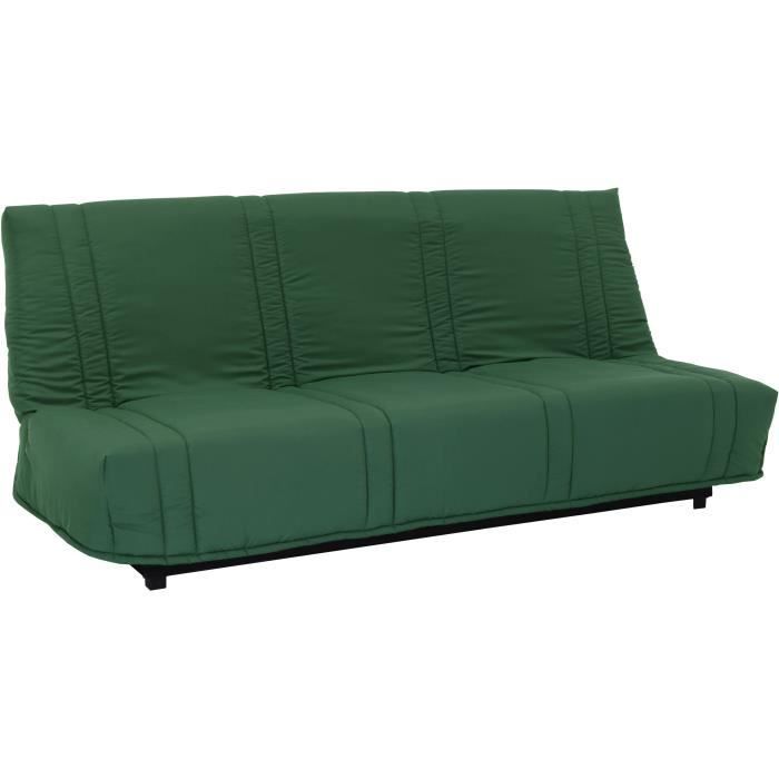 Sofá-cama LENA 20 de 3 lugares - Tecido de algodão verde-floresta - Área de dormir 125x190 cm - L193 x P92 x A93 cm