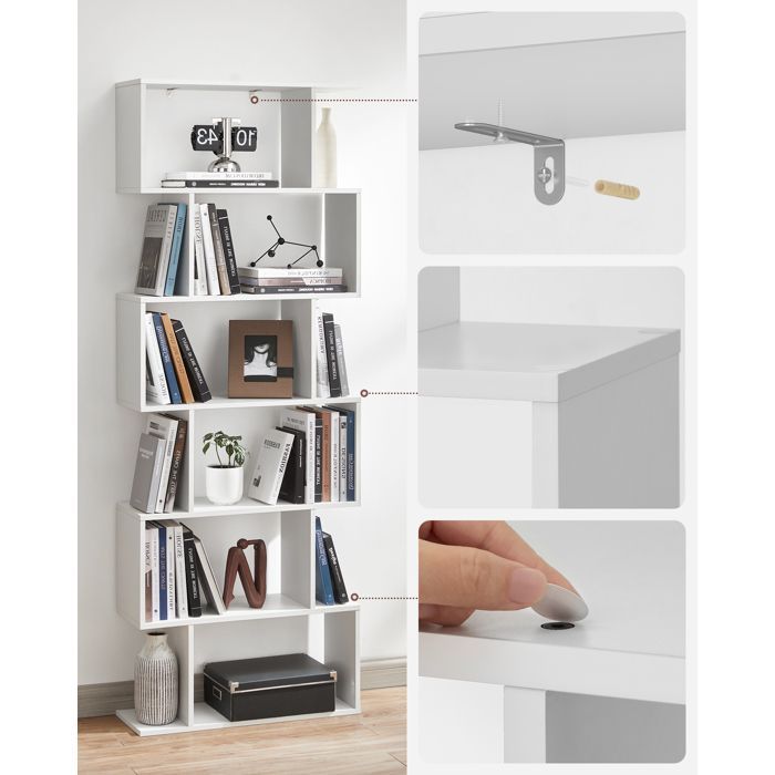 Libreria a 6 ripiani, 24 x 70 x 191,6 cm, mobile contenitore, divisorio per ambienti, moderno, bianco nuvola.