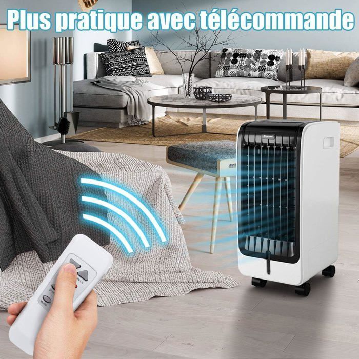 Aire acondicionado portátil COSTWAY 6L 4 en 1: enfriador de aire, ventilador de 75W, control remoto, temporizador de 8 horas, 3 velocidades, 32x25x57 cm, pantalla LCD.