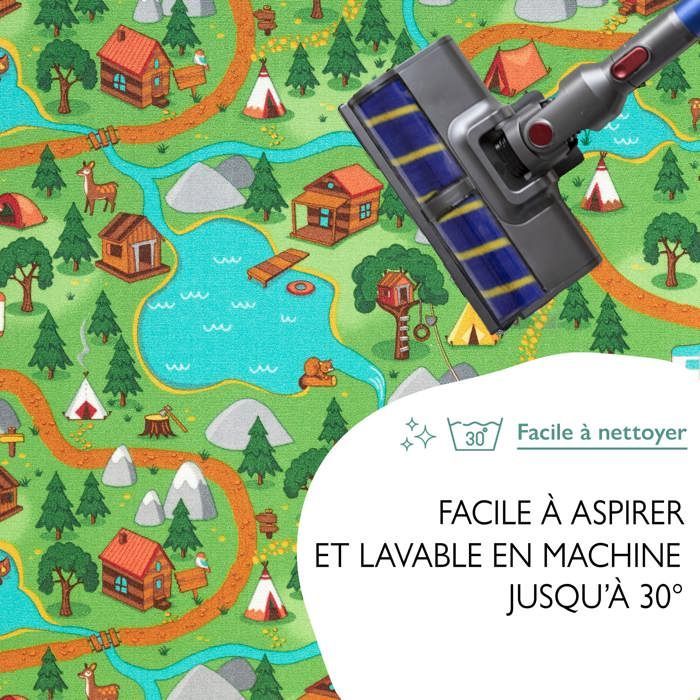Spielmatte für Kinder, 95 x 200 cm, Wander- und Autorennstreckenmatte, waschbar, rutschfest, Teppichstudio