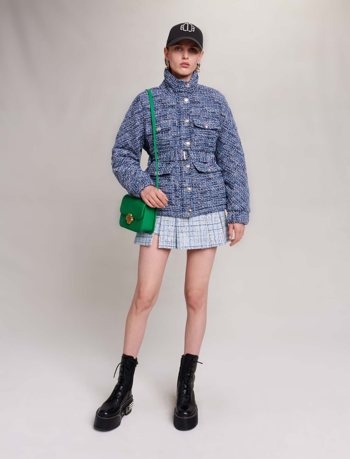 Gewatteerde tweed donsjas - Blauw