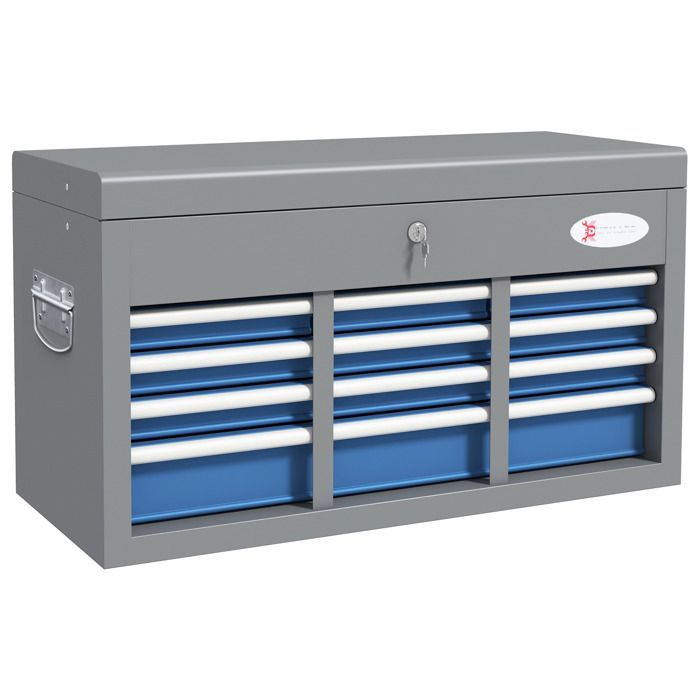 Toolbox - DURHAND - metal, 6 drawers, 1 lockable top tray, 2 keys, handles - metal - blue