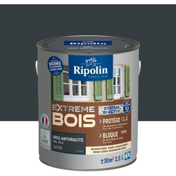 RIPOLIN EXTREME PROTECCIÓN PARA MADERA GRIS ANTRACITA RAL70 Satinado 2,5 L