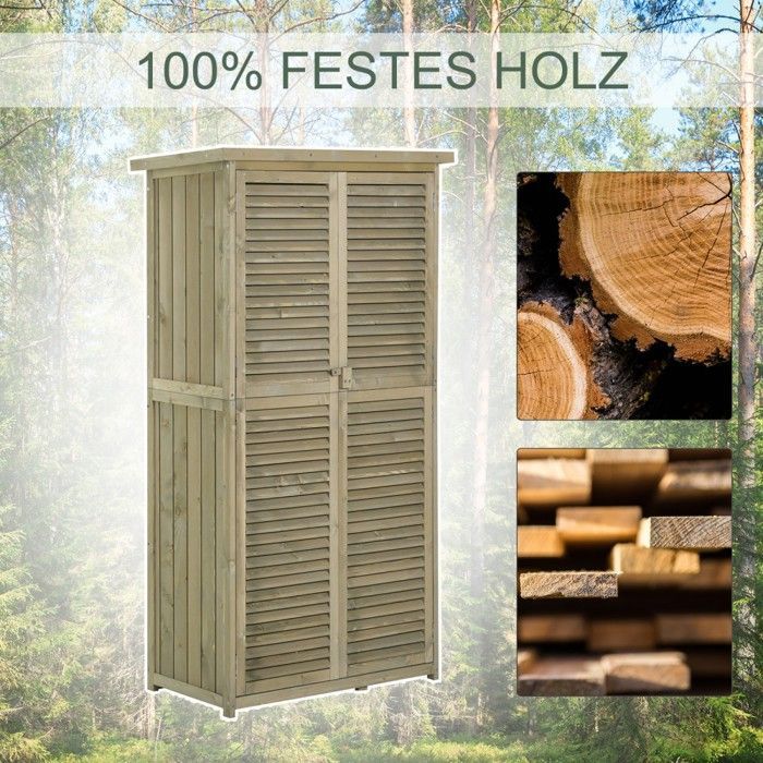 Abri Jardin - Chalet Abri jardin armoire outils bois toit asphalte 4 compartiments porte persiennes gris 87x46,5x160cm