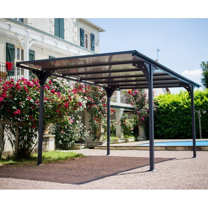 Carport en aluminium toit plat 14,70m² - Gris anthracite