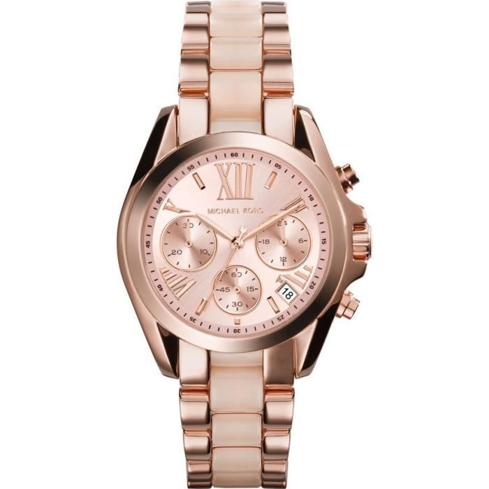 Damenuhr – Michael Kors – Bradshaw Mini MK6066 – Roségoldener Stahl – Hellrosa Acetat – Analog