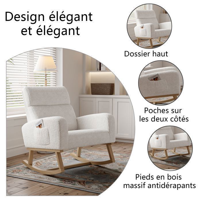 Rocking Chair - LUMINARIX - Solid Wood - Storage Pockets - Scandinavian Style