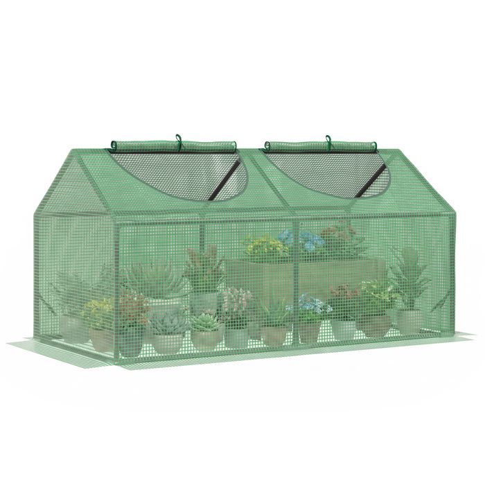 Invernadero de jardín - Outsunny - 2 ventanas - cubierta de PE de alta densidad 140 g/m² - estructura de acero - 120 x 60 x 60 cm - verde oscuro