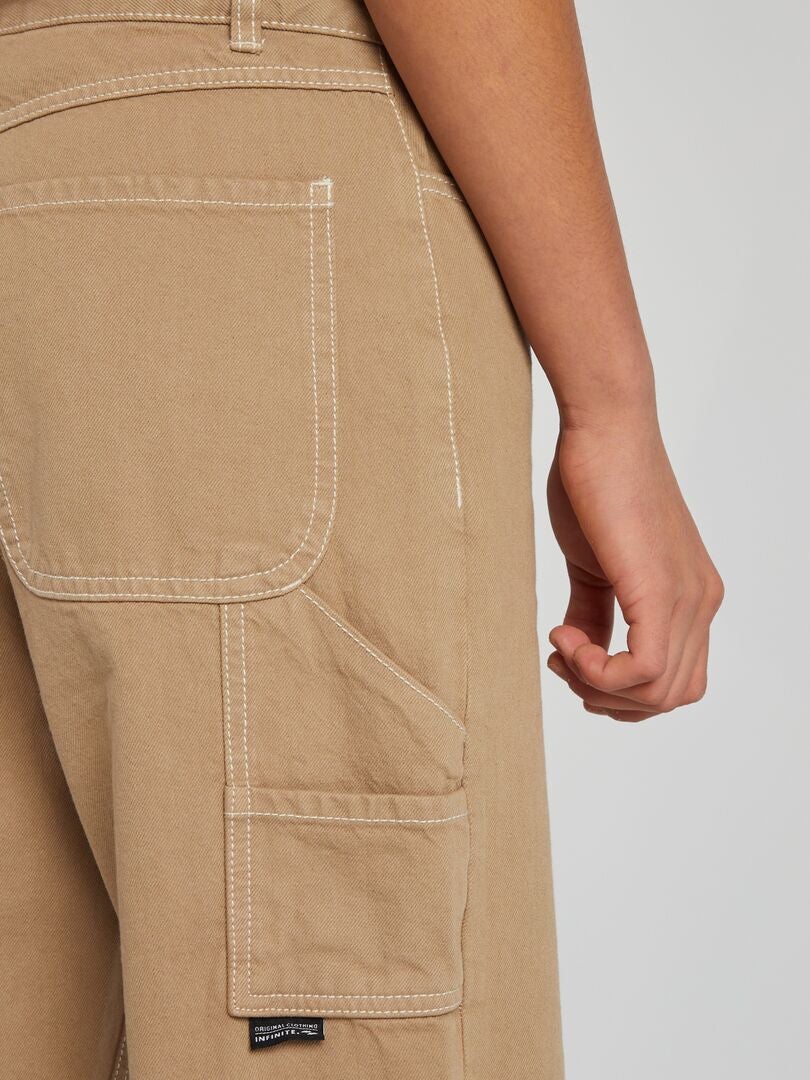 Cargobroek met contrasterende stiksels - BEIGE