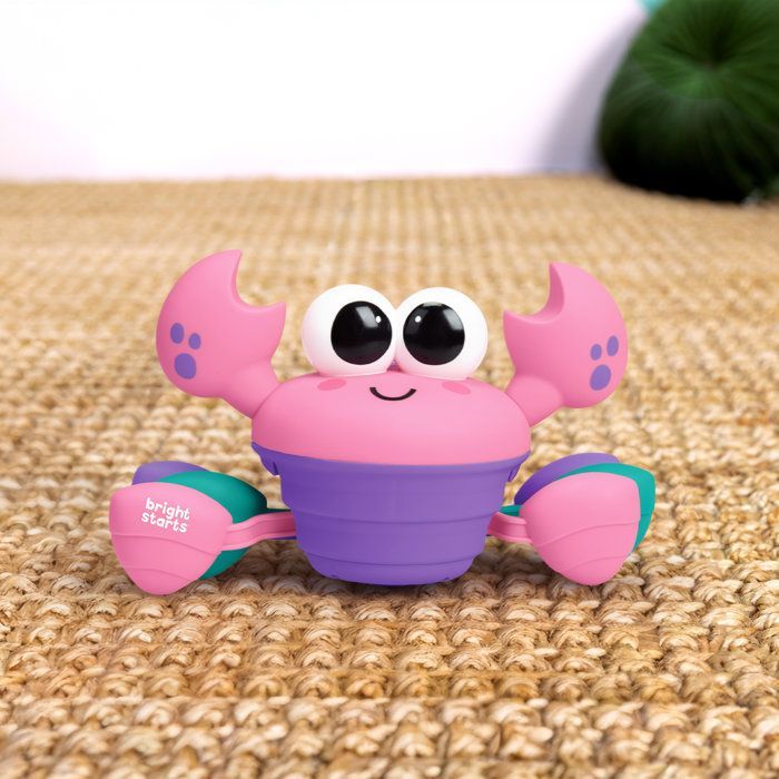 BRIGHT STARTS Walking Crab, Baby Toy 6M+, Musical Toy, Gross and Fine Motor Skills Toy, Obstacle Sensors, Pink