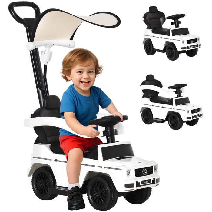 Coche de juguete infantil HOMCOM - Totalmente equipado con claxon, reposapiés y barras de seguridad - Plástico - 12-36 meses - Blanco