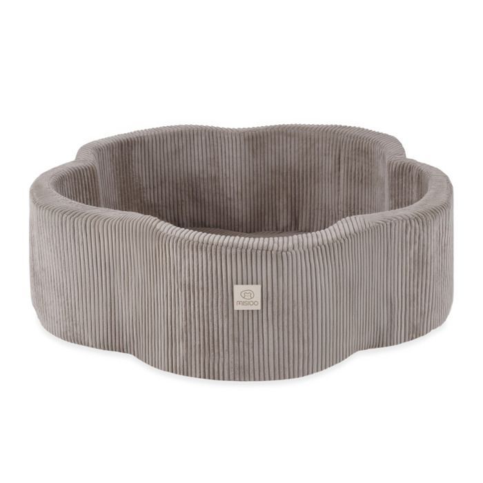 MISIOO Piscina di palline per neonati/bambini, velluto a coste beige con fiori, 95x30 cm, 200 palline: oro/bianco perla/trasparente