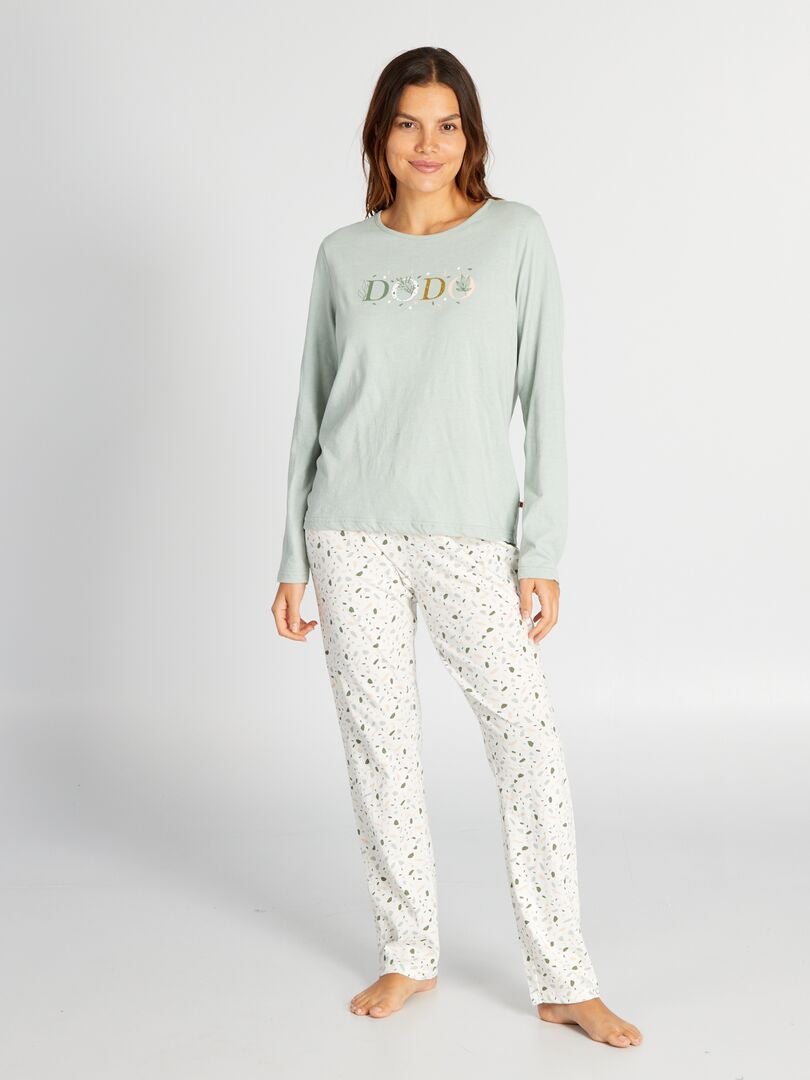 'Dodo' Jersey Pyjamaset - 2-delig - Groen/Wit