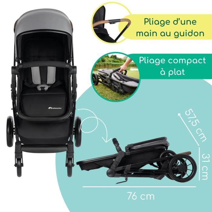 BEBECONFORT HAZE Poussette 3 en 1, Assise transformable en nacelle + siège auto i-Size + habillage pluie, 0-22kg, Tinted Gray