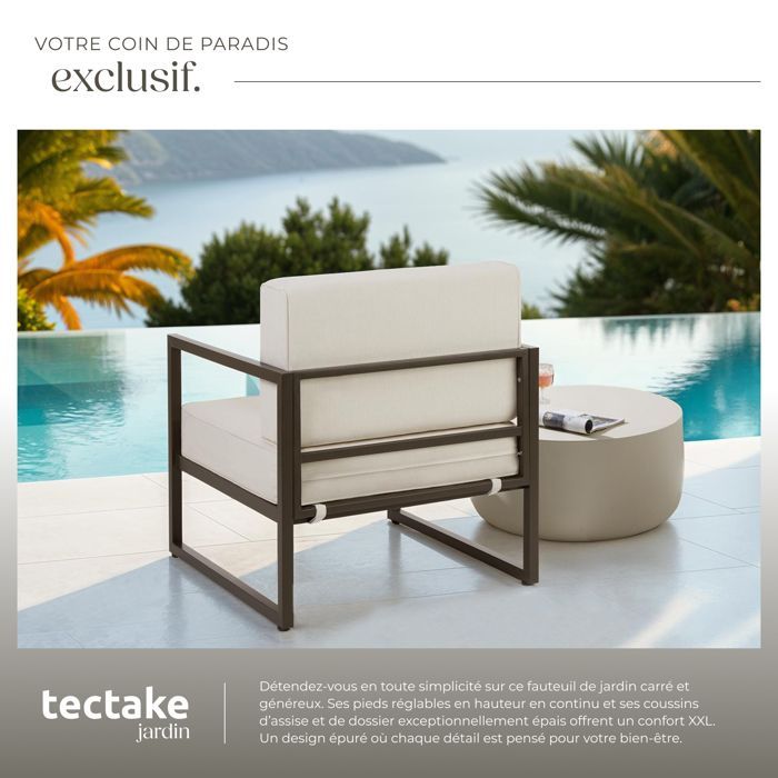 Sillón de jardín - TECTAKE - Silla COMOSA para uso exterior, acolchado XXL, estructura de acero - Beige