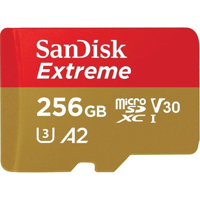 Scheda di memoria microSDXC SanDisk Extreme da 256 GB + adattatore SD con prestazioni A2 per app fino a 160 MB/s, Classe 10, U3, V3