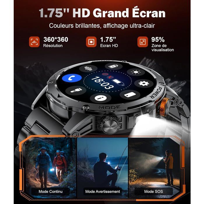 Montre Connectée Homme Avec 1000Mah Batterie 1,75
