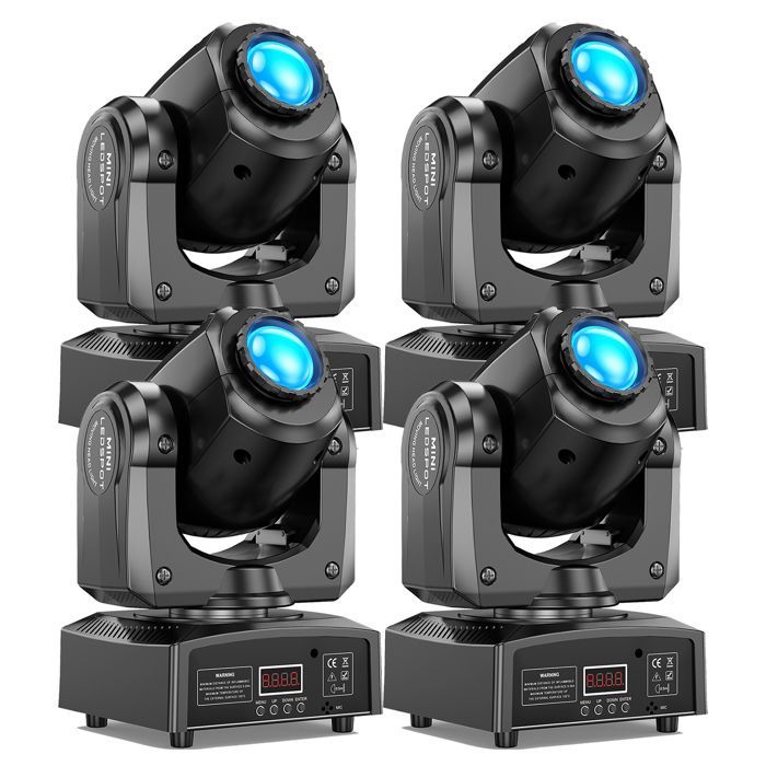 U'king Lighting Effects - Testa mobile a LED RGBW da 120W con effetto gobo e fascio luminoso - Per DJ, feste e discoteche - Nero, confezione da 4