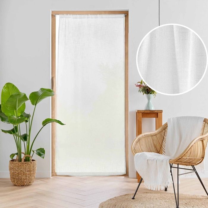 Sheer curtain for large window - Woven linen effect, white, 90x200 cm