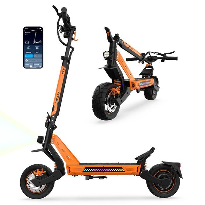 Monopattino elettrico TUNO NT3Pro 1200W con app, velocità massima 50 km/h, autonomia 40-50 km, batteria 48V 15.6Ah, pneumatici da 10 pollici, 4 modalità, pieghevole.