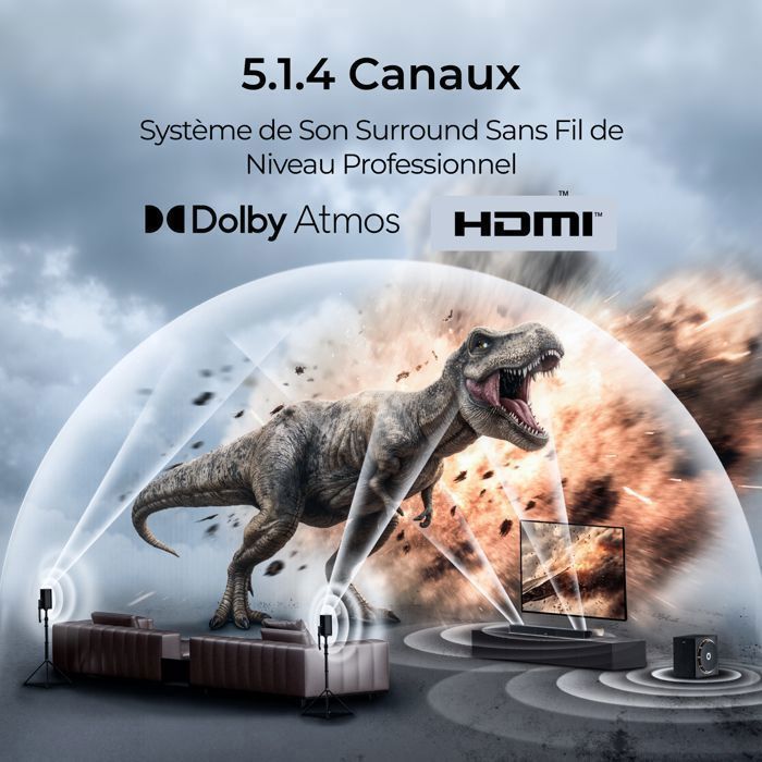 Ultimea Barre de son 5.1.4 avce Dolby Atmos - Caisson de Basses san Fil -  Son Surround Virtuel pour Home Cinéma - Série Skywave