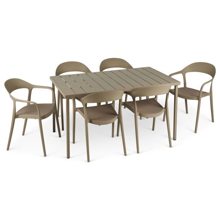 Ensemble table et chaises de jardin LAVANDA, coloris champagne, empilables résistantes aux intempéries et aux UV