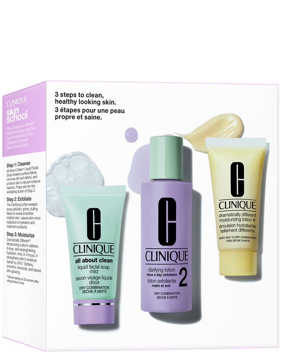 CLINIQUE SKIN SCHOOL SUPPLES: ΜΑΘΗΜΑ ΚΑΘΑΡΙΣΜΟΥ ΑΝΑΝΕΩΣΗΣ (ΤΥΠΟΣ 2) ΣΕΤ ΔΩΡΟΥ - ΓΙΑ ΞΗΡΗ ΕΩΣ ΜΙΚΤΗ ΕΠΙΔΕΡΜΙΔΑ - ΜΕΓΕΘΟΣ ΤΑΞΙΔΙΟΥ
