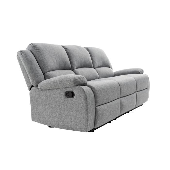 Canapé Relaxation 3 places LEO en Tissu - Gris clair - L193 x 93 x 96cm - LOUNGITUDE
