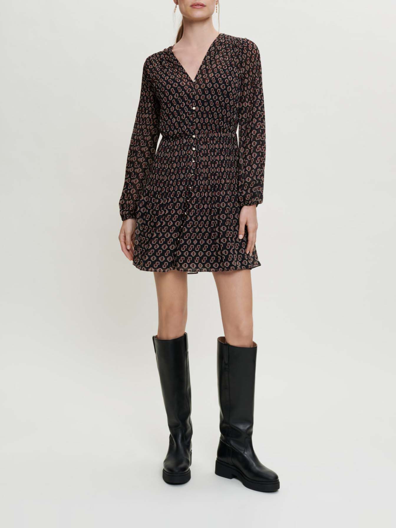 Geplooide jurk met knoopjes - Monogramme M Noir grand