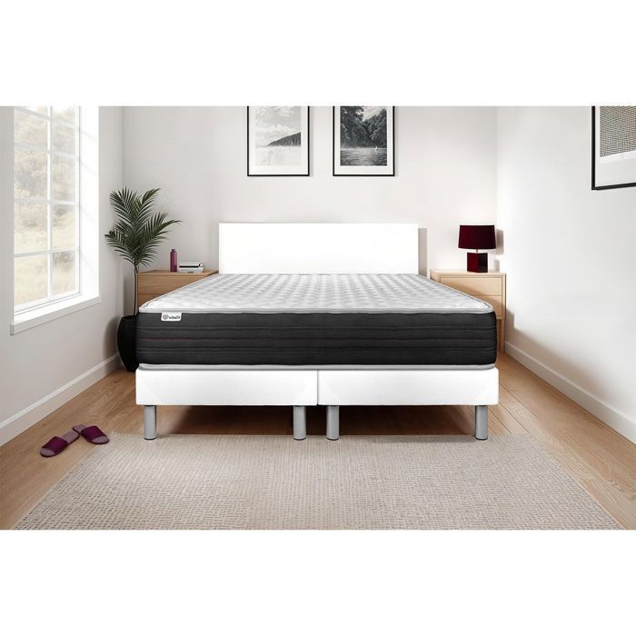 Ensemble Matelas Sommier 200x200 cm - 2 Sommiers Blanc - Vitalmemo One Blanc