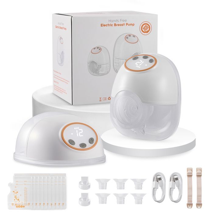 Electric breast pump, hands-free portable breast pump with 4 modes and 12 levels, quiet, portable and lightweight with flange