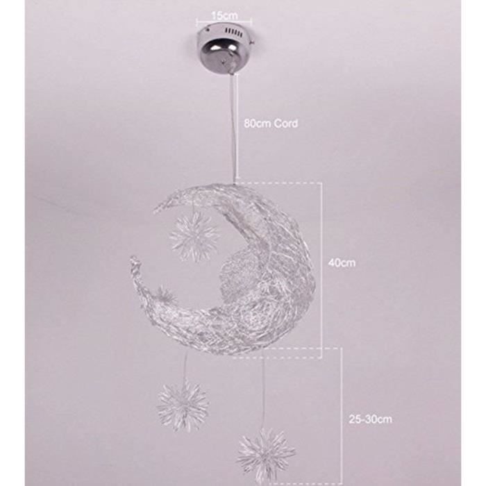Suspension industrielle Lune étoiles LED pour chambre d'enfant - Lustre en aluminium avec 5 ampoules