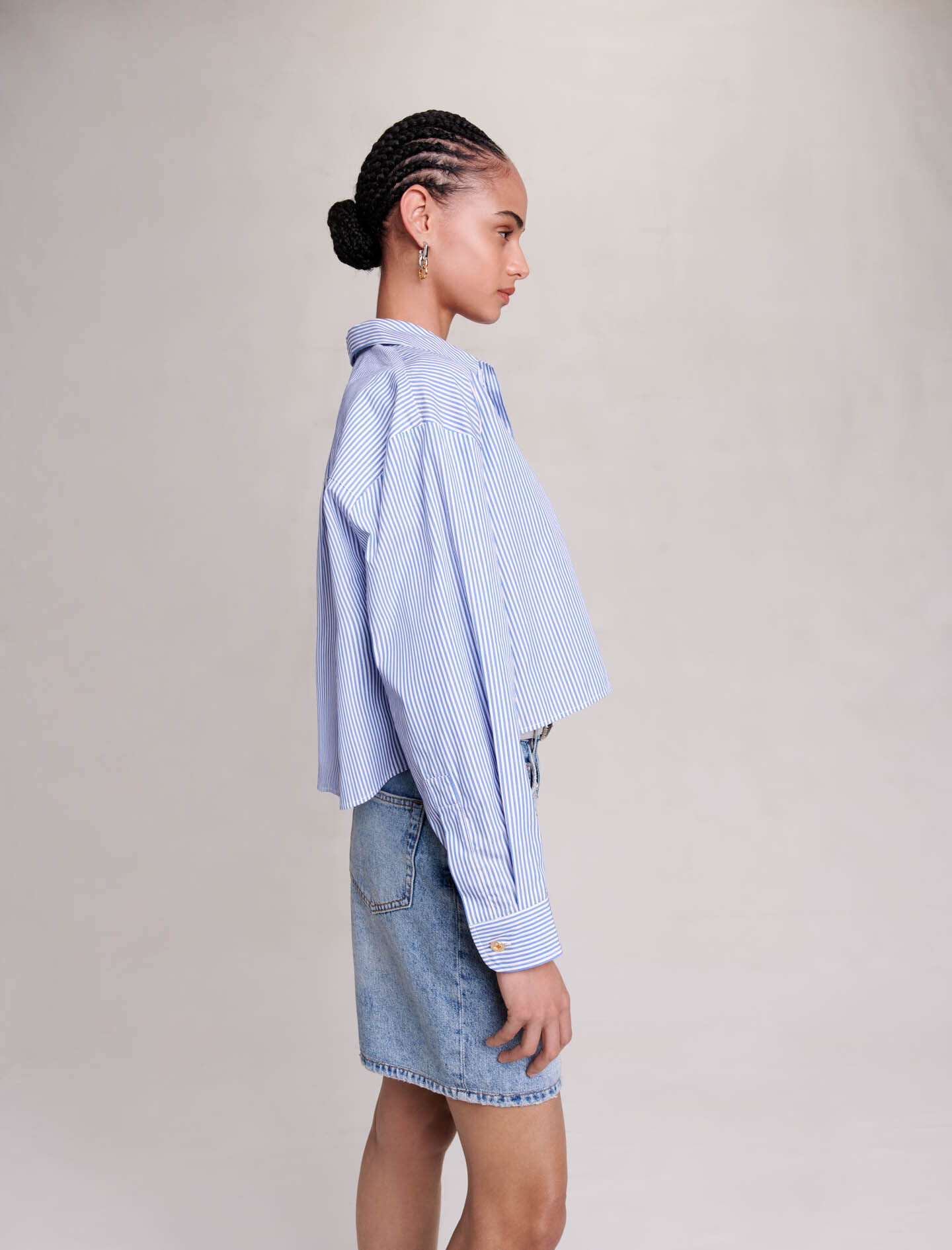 Gestreept cropped shirt - Blauw