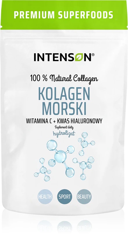 Intenson jūras kolagēna hialuronskābes + C vitamīna uztura bagātinātāja pulveris dzēriena pagatavošanai skaistiem matiem, ādai un nagiem.