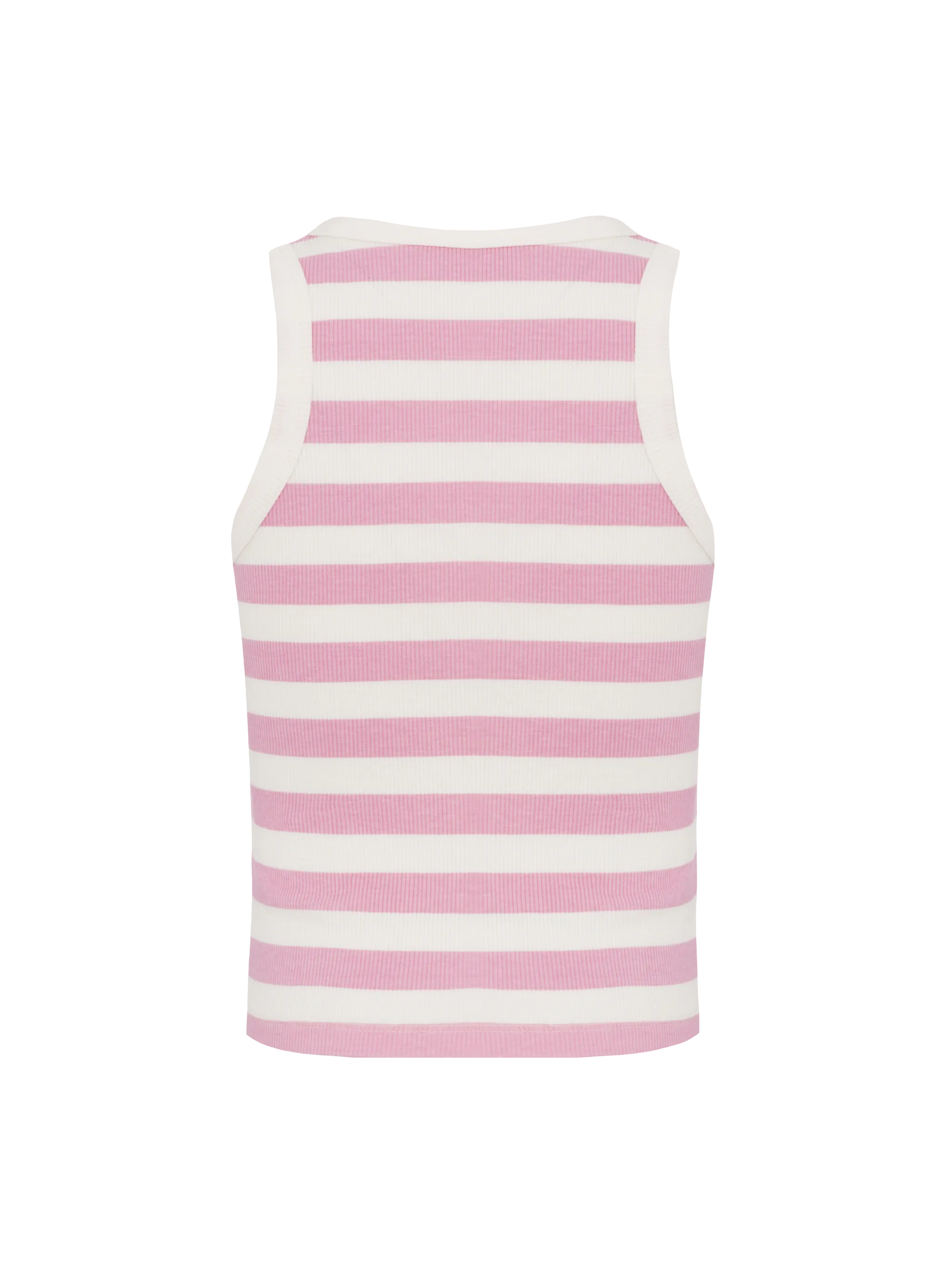 Top corto Blue Jr in maglia a coste a righe rosa con ricamo
