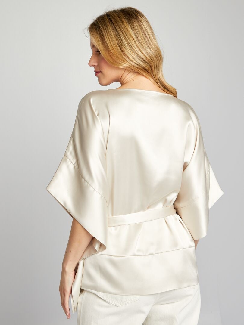 Mouwloze satijnen blouse in effen kleur - WIT