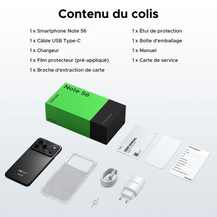 DOOGEE Note56 Android 16 Smartphone Pas Cher, 6150mAh Teléfono Portátil 6.56